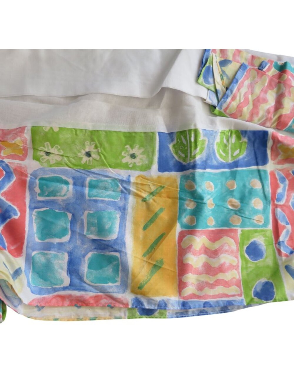 Vintage 70s Twin Bed Skirt Multicolor Abstract Pattern 14" Drop Pleats USA Made